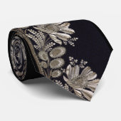 Floral French Vintage Black Silver ネクタイ (ロール)