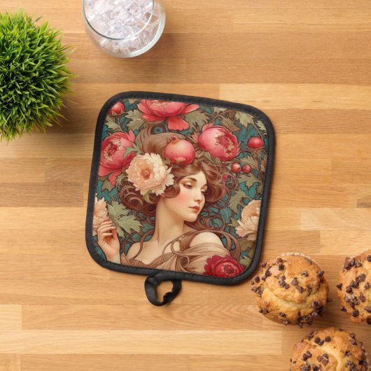 Floral Fruit Woman Pot Holder 鍋敷き (トップダウン)