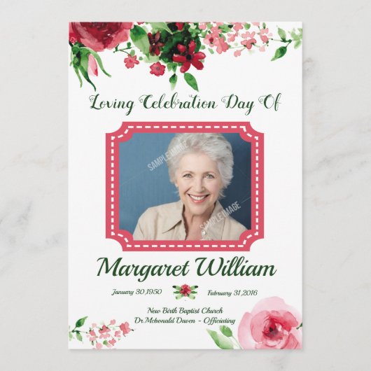 Floral Funeral Program Card Template プログラム (正面)