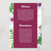 Floral Funeral Program Card Template プログラム (裏面)