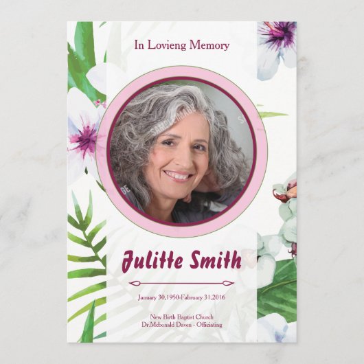 Floral Funeral Program Card Template プログラム (正面)