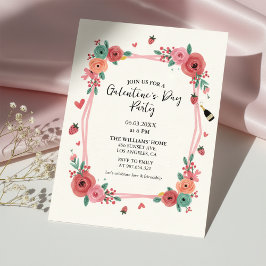 Floral Galentines Day Party Pink Invitation 招待状