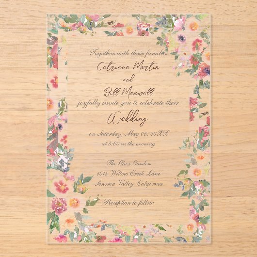 Floral Garden Acrylic Clear Wedding Invitation アクリル招待状 (正面)