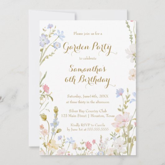 Floral Garden Birthday Invitation Spring 招待状 (正面)