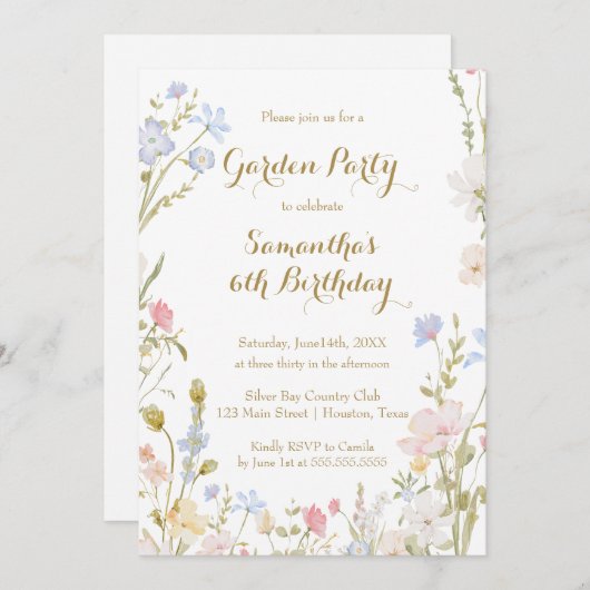 Floral Garden Birthday Invitation Spring 招待状 (正面/裏面)