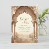 Floral Garden Elephants Indian Palace Wedding セーブザデート (スタンド正面)