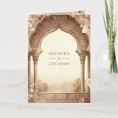 Floral Garden Elephants Indian Palace Wedding 招待状 (正面)