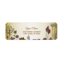 Floral Garden Gold Glitter Wedding Return Address ラベル