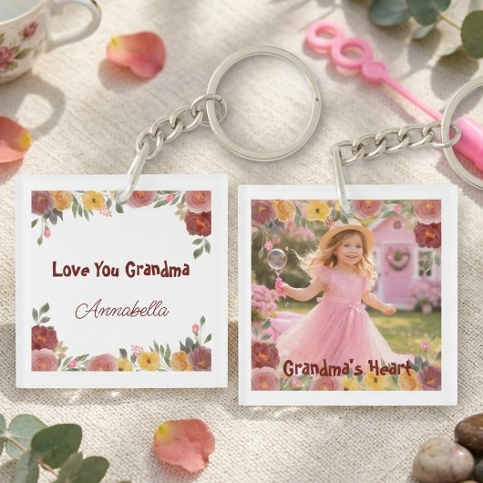 Floral Garden Grandma Photo Keychain キーホルダー
