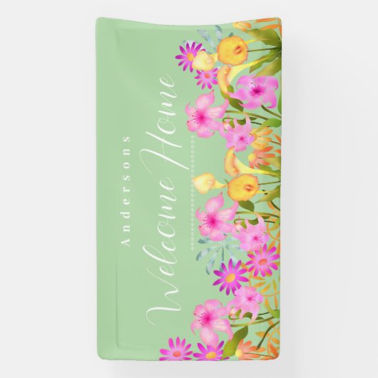 Floral Garden Green Welcome Home 横断幕 (縦)