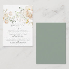 Floral Garden Ivory Roses Sage Green Wedding  エンクロージャーカード