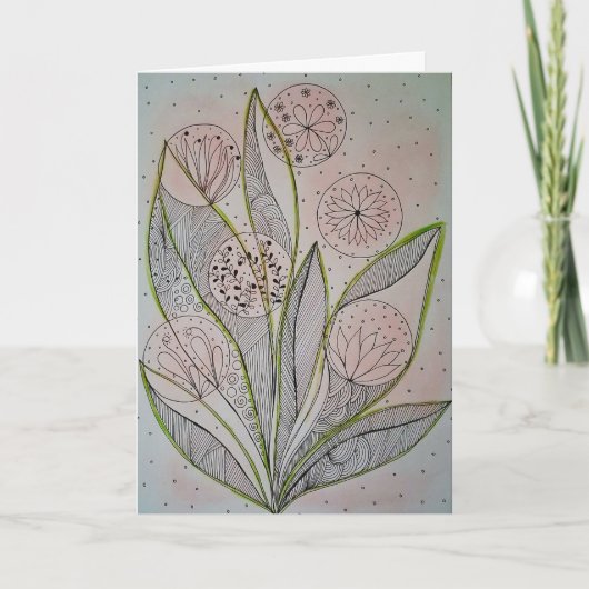  Floral Garden Mixed Media Folded Greeting Card カード (正面)