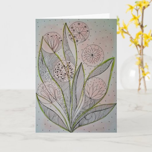  Floral Garden Mixed Media Folded Greeting Card カード (黄色い花)