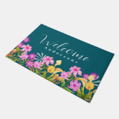 Floral Garden Teal Welcome ドアマット (アングル)