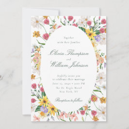 Floral Garden Wedding Invitation with Oval Frame 招待状