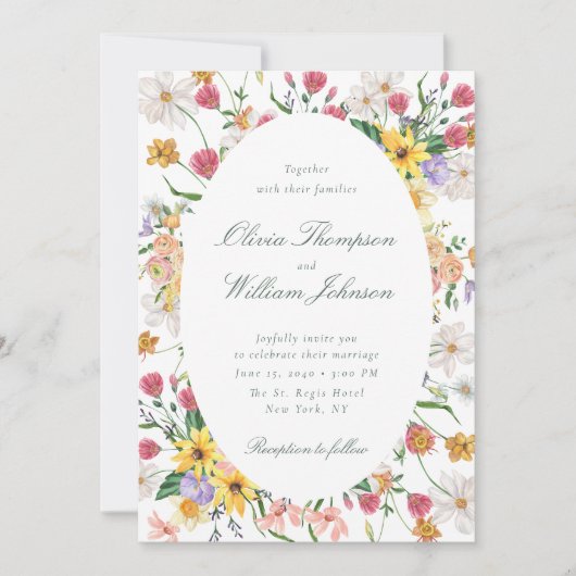 Floral Garden Wedding Invitation with Oval Frame 招待状 (正面)