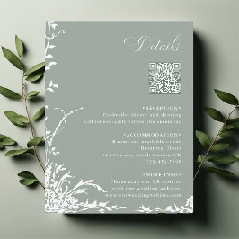 Floral Garden Wedding QR Code Details Sage Green エンクロージャーカード