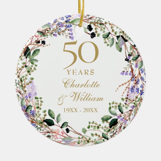 Floral Garland 50th Wedding Anniversary セラミックオーナメント (正面)