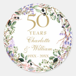 Floral Garland 50th Wedding Anniversary  ラウンドシール