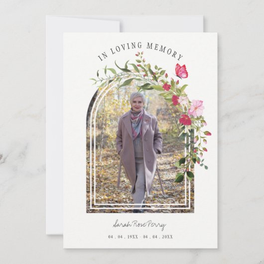 Floral Garland Butterflies Memorial Dear Ones 招待状 (正面)