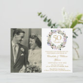 Floral Garland Photo 50th Wedding Anniversary 招待状 (スタンド正面)