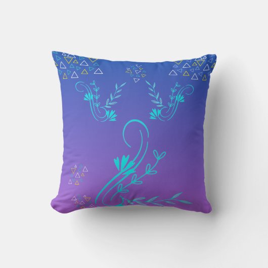 Floral Geometric Gradient Throw Pillow 16" x 16" クッション (正面)