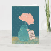 Floral “Get Well Soon” Card with Teal Vase  カード (正面)