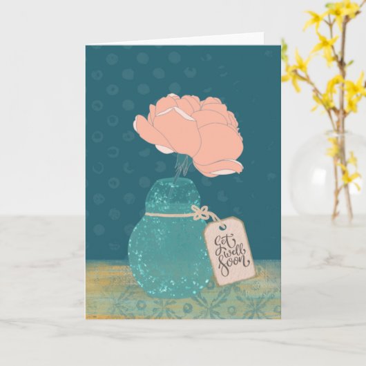 Floral “Get Well Soon” Card with Teal Vase  カード (黄色い花)