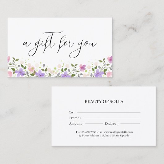 Floral Gift Certificate Card for Small Businesses 名刺 (正面/裏面)