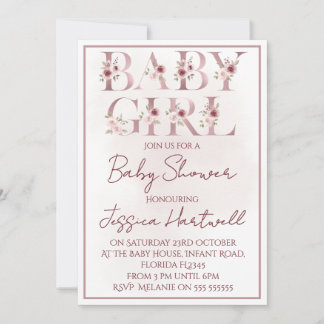 Floral Girl Baby Shower Invitation 招待状