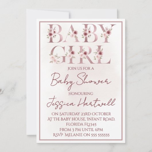 Floral Girl Baby Shower Invitation 招待状 (正面)