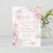Floral Girl Butterfly は1歳の誕生日 招待状 (スタンド正面)