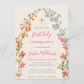Floral Girl First Communion Watercolor Wildflowers 招待状 (正面)