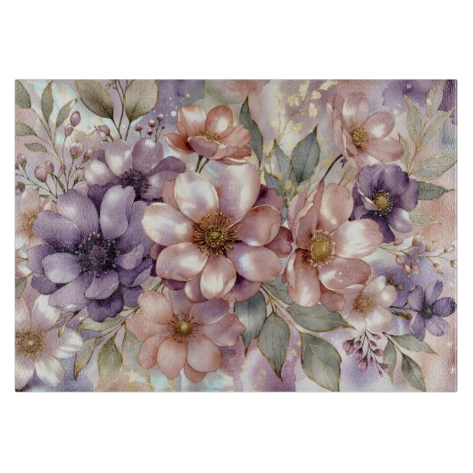 Floral Glass Cutting Board Decorative Kitchen Gift カッティングボード (正面)