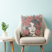 Floral Goddess – Elegant Woman with Roses クッション (椅子)