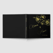 Floral Gold Black Christmas Wedding ゲストブック (全面)