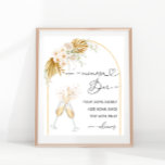 Floral Gold Boho Arch Heart Script Mimosa Bar ポスター<br><div class="desc">Celebrate your bridal shower with this elegant pedestal sign,  featuring watercolor champagne glasses,  heart calligraphy,  gold boho arch & custom text of your choice. Easily add your own text by clicking on the "personalize" option.</div>