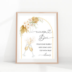Floral Gold Boho Arch Heart Script Mimosa Bar ポスター