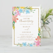 Floral Gold Border 50th Wedding Anniversary 招待状 (スタンド正面)