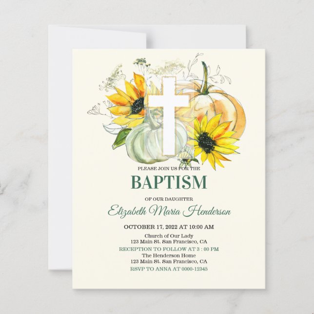Floral & Gold/BUDGET- Baptism Invitation.  (正面)