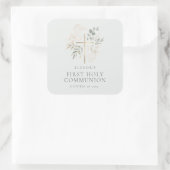 Floral Gold Cross First Holy Communion Sticker スクエアシール (バッグ)