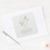 Floral Gold Cross First Holy Communion Sticker スクエアシール (封筒)