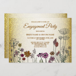 Floral Gold Glitter Wedding Engagement Party 招待状