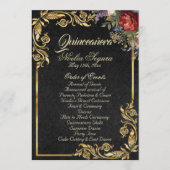 Floral & Gold Leaves - Black Quinceanera Program プログラム (正面)