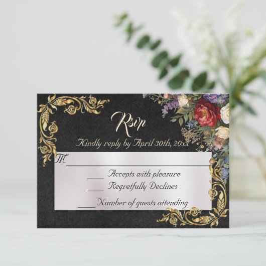 Floral & Gold Leaves - Black RSVP (スタンド正面)