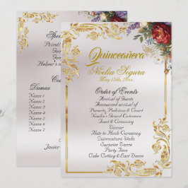 Floral & Gold Leaves - Pearl Quinceanera Program プログラム