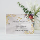 Floral & Gold Leaves - Pearl White RSVP (スタンド正面)