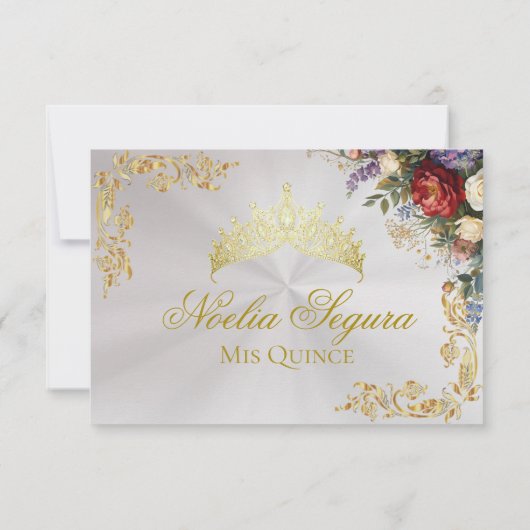 Floral & Gold Leaves - Pearl White RSVP (裏面)