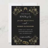 Floral Gold on Black Wedding Invitations Example ノートカード (正面)