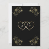 Floral Gold on Black Wedding Invitations Example ノートカード (裏面)